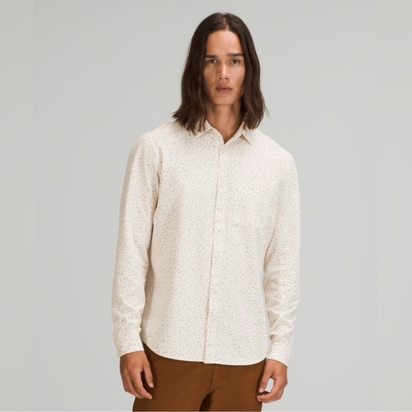 LULULEMON ATHLETICA Men's Commission Long Sleeve Button Shirt cream speckle - Picture 1 of 10